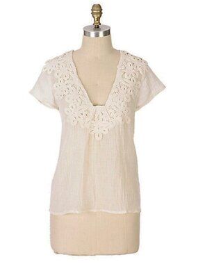 Corey Lynn Calter Anthropologie Ivory Salt Swirl Lightweight Cotton Top 10